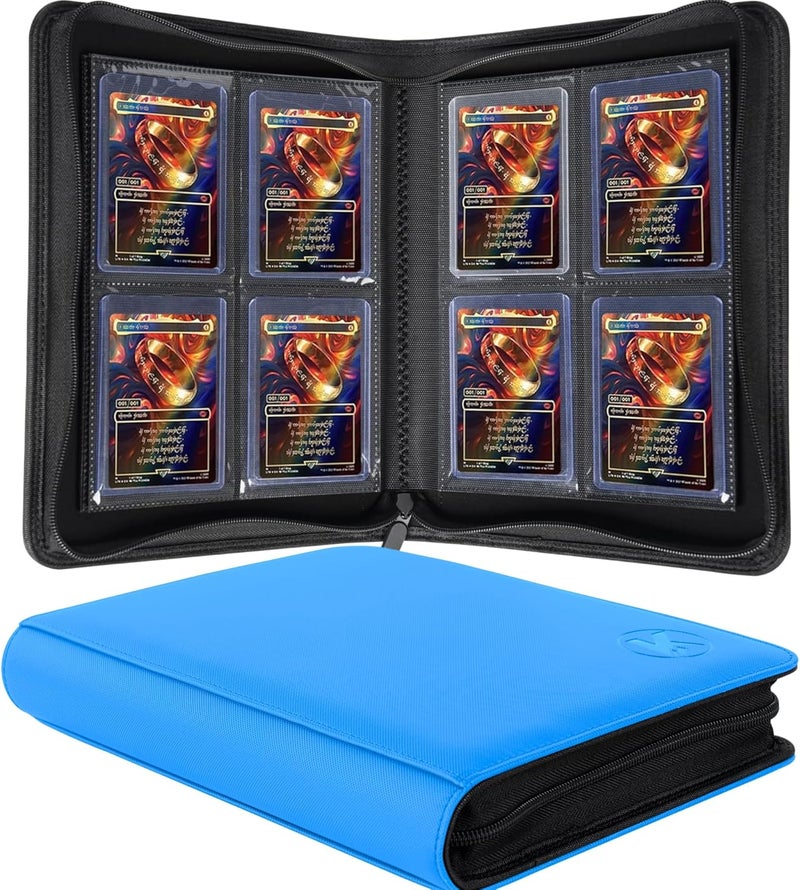 KUOOKING Toploader Binder, Holds 128+ Toploaders, 4 Pocket Top Loader Card Storage Case, Double-Sided Pockets for trading card in 3 x 4'' Toploaders (Light Blue) - Image 1